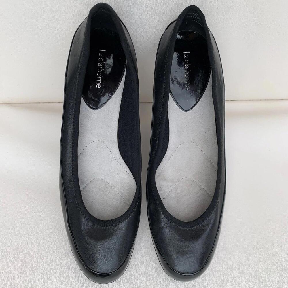Liz Claiborne Black Ballet Wedges Flats Genuine Leather Sz 9